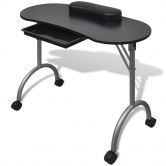 Folding Manicure Nail Table with Castors Black