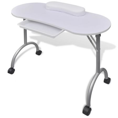 Folding Manicure Nail Table with Castors White Folding Manicure Nail Table with Castors White