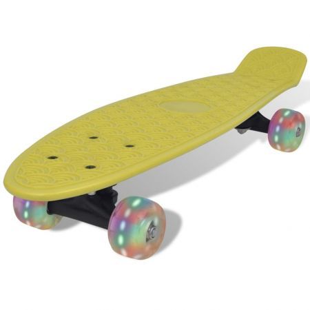 Yellow Retro Skateboard with LED Wheels