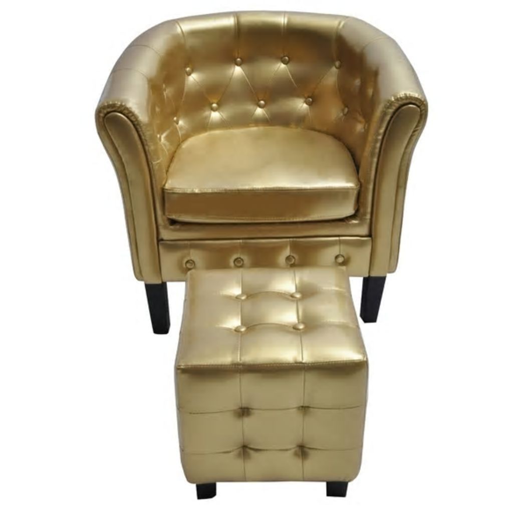 Tub Chair with Foot Stool Artificial Leather Gold