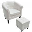 Tub Chair with Foot Stool Artificial Leather White