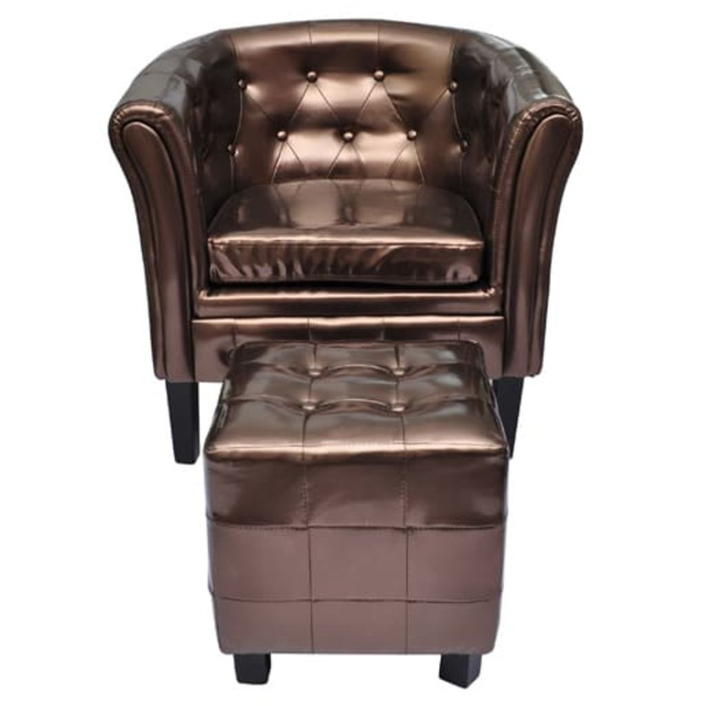 Tub Chair with Foot Stool Artificial Leather Brown