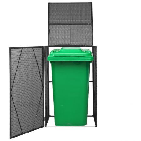 Single Wheelie Bin Shed Poly Rattan 76x78x120 cm Black