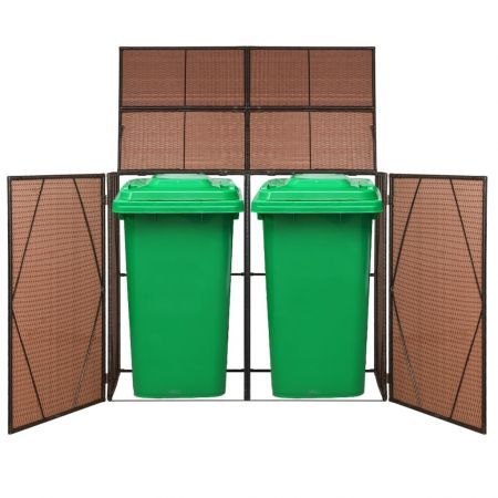 Double Wheelie Bin Shed Poly Rattan 153x78x120 cm Brown