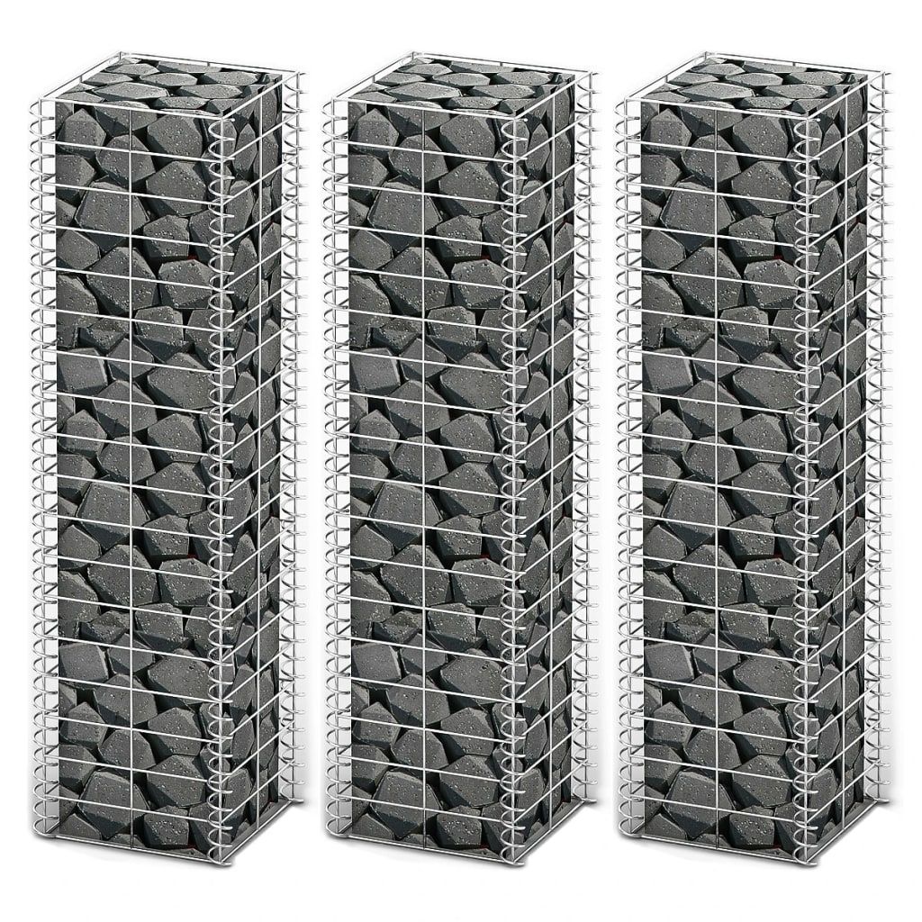 Gabion Set 3 pcs Galvanised Wire 25x25x100 cm