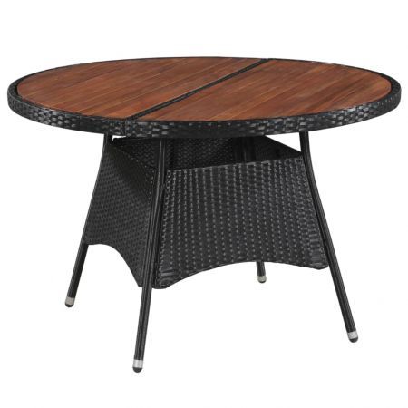 Outdoor Dining Table Poly Rattan and Solid Acacia Wood 115x74cm