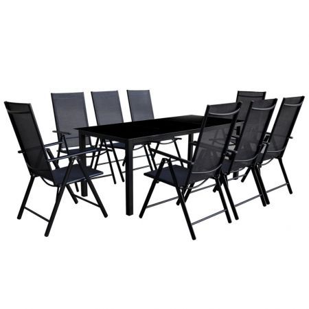 9 Piece Folding Outdoor Dining Set Aluminium Black Crazy Sales