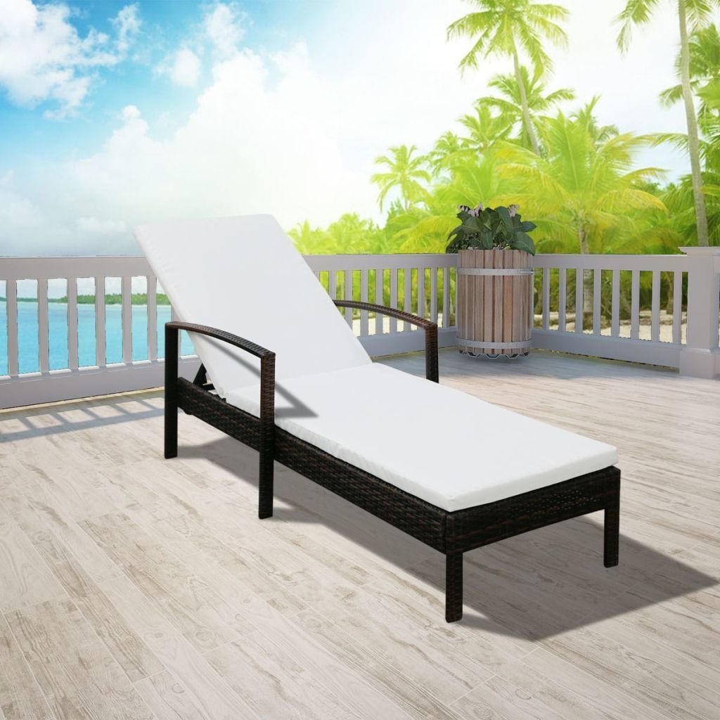 Sun Lounger with Cushion Poly Rattan Brown