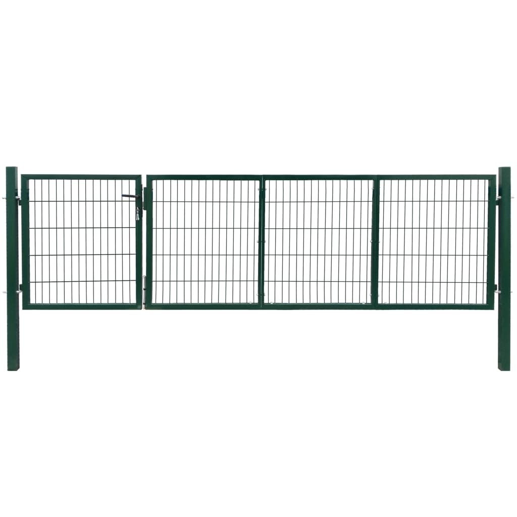 Garden Patio Fence Gate with Posts 350x100 cm Steel Green