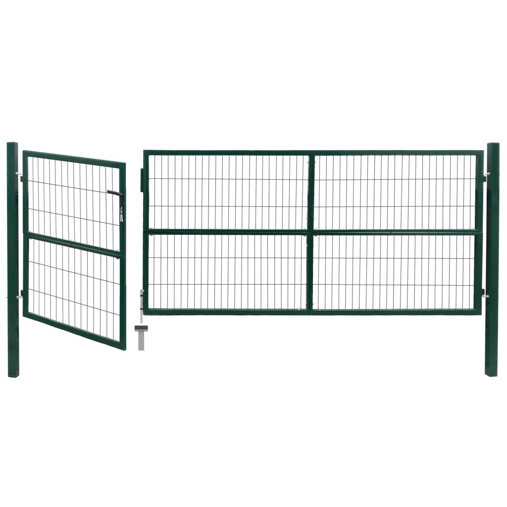 Garden Patio Fence Gate with Posts 350x120 cm Steel Green