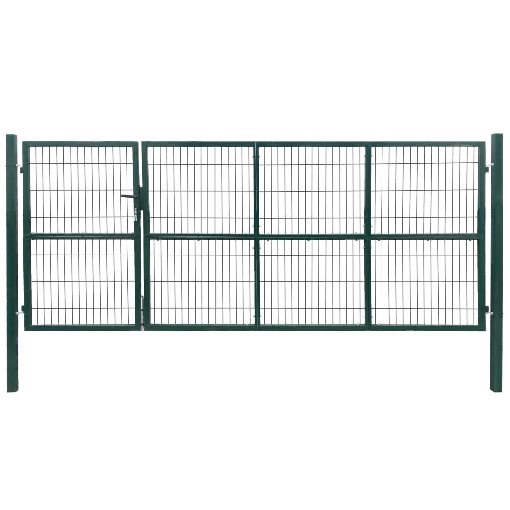 Garden Patio Fence Gate with Posts 350x140 cm Steel Green