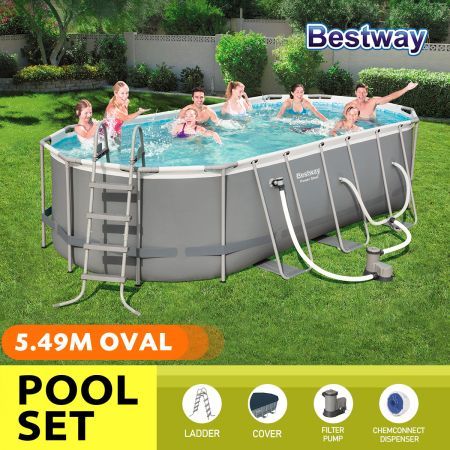 Bestway 5.49x2.74x1.22m Power Steel Frame Above Ground Oval Pool Set