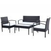 4 Piece Garden Lounge Set with Cushions Poly Rattan Black