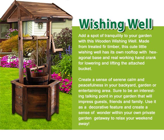 Charming Design Wooden Wishing Well Garden Feature Fir Wood Ebay