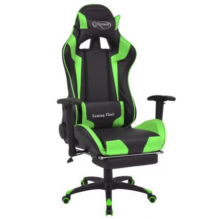 Reclining Office Racing Chair with Footrest Green