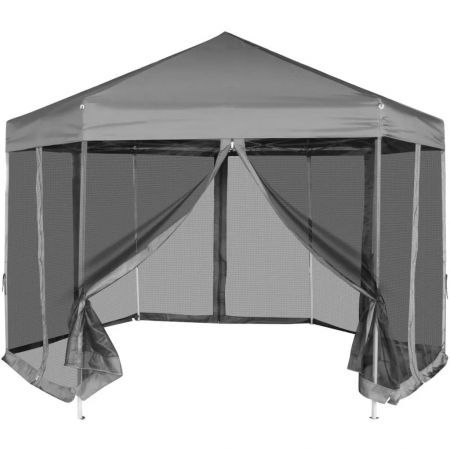 Hexagonal Pop-Up Marquee with 6 Sidewalls Grey 3.6x3.1 m
