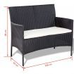 4 Piece Garden lounge Set with Cushions Poly Rattan Black