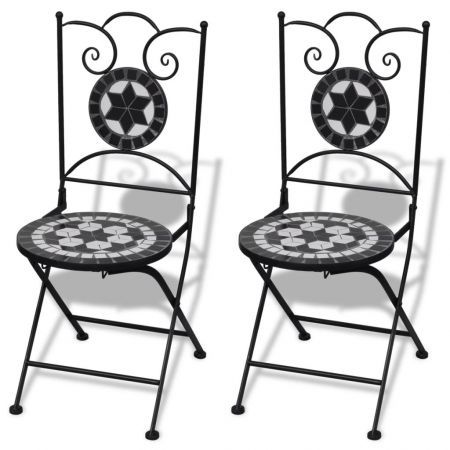 Folding Bistro Chairs 2 pcs Ceramic Black and White