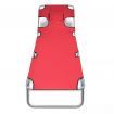 Folding Sun Lounger with Head Cushion Powder-coated Steel Red