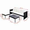 3 Piece Garden Lounge Set with Cushions Poly Rattan Black