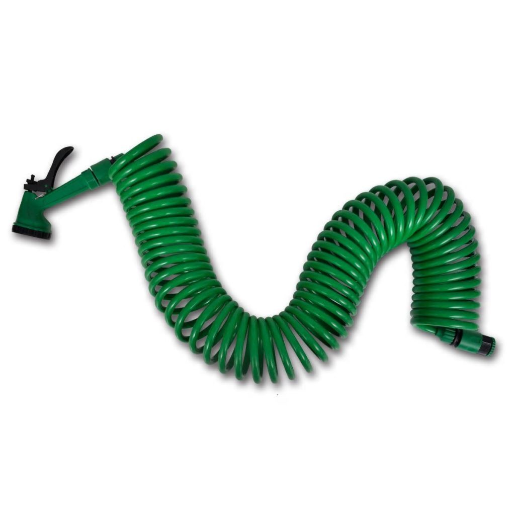 Flexible Coiled Garden Water Hose Spiral Pipe & Spray Nozzle 15 m