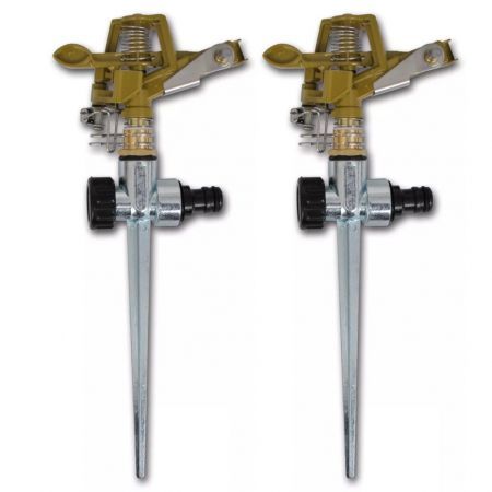 Impulse Metal Spike Sprinkler - 360 Degree Rotation, Adjustable Flow, Brass, For Lawn And Garden