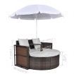 Garden Bed with Parasol Brown Poly Rattan