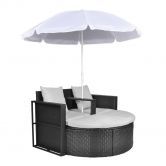 Garden Bed with Parasol Black Poly Rattan