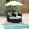 Garden Bed with Parasol Black Poly Rattan