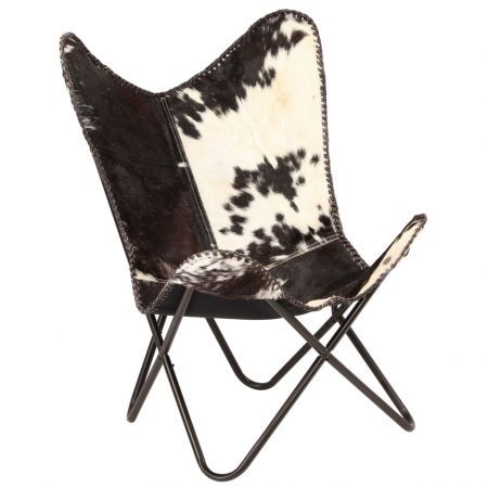 Butterfly Chair Genuine Goat Leather Black and White