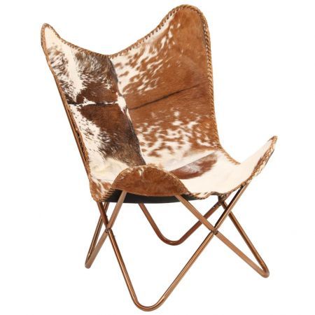 Butterfly Chair Genuine Goat Leather Brown and White