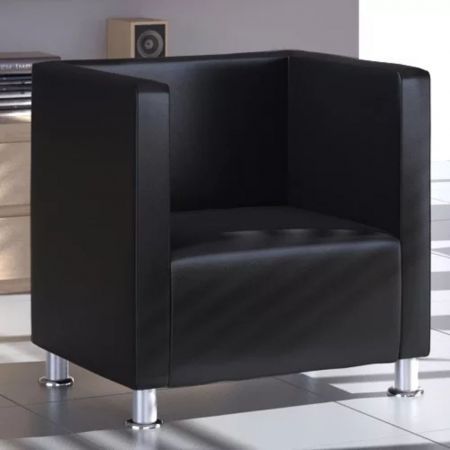 Armchair with Cube Design Artificial Leather Black