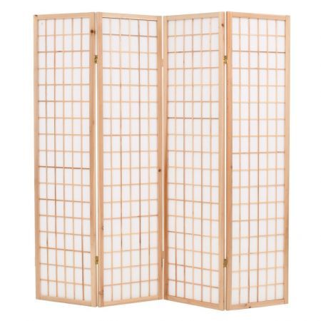 Folding 4-Panel Room Divider Japanese Style 160x170 cm Natural