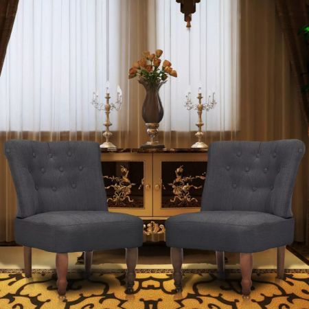 French Chair 2 pcs Fabric Grey