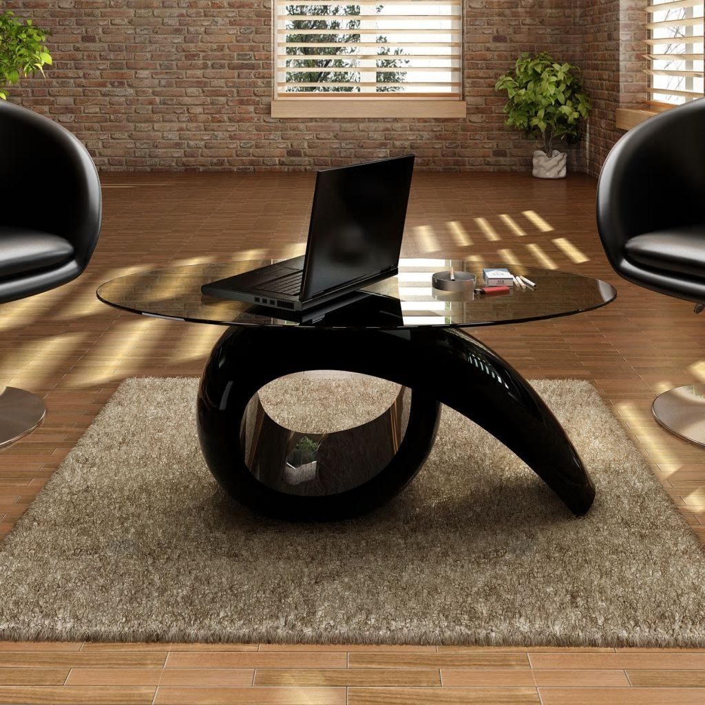 Coffee Table with Oval Glass Top High Gloss Black