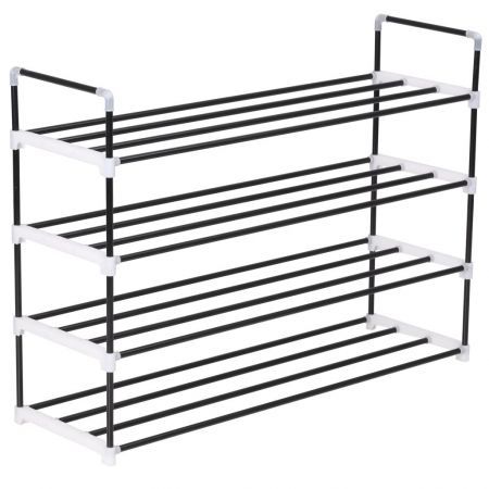 Shoe Rack with 4 Shelves Metal and Plastic Black Shoe Rack with 4 Shelves Metal and Plastic Black