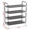 Shoe Rack with 4 Shelves Metal and Non-woven Fabric Black