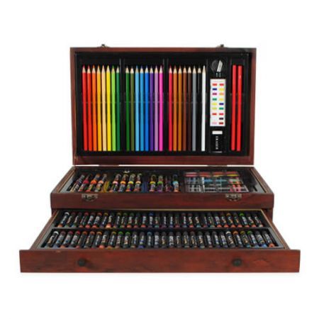 Creative Gift 138 Piece Complete Wooden Art Box Set for Colouring Painting Drawing