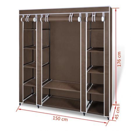 Wardrobe with Compartments and Rods 45x150x176 cm Brown Fabric | Crazy ...