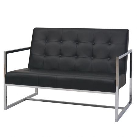 2-Seater Sofa with Armrests Artificial Leather and Steel Black