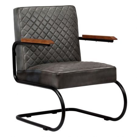 Armchair Genuine Leather 63x75x88 cm Grey