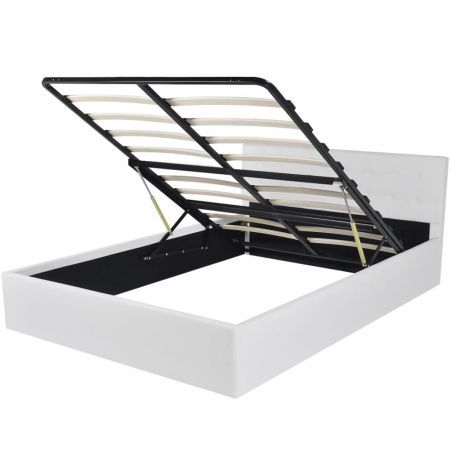 Bed Frame White Faux Leather Queen Size