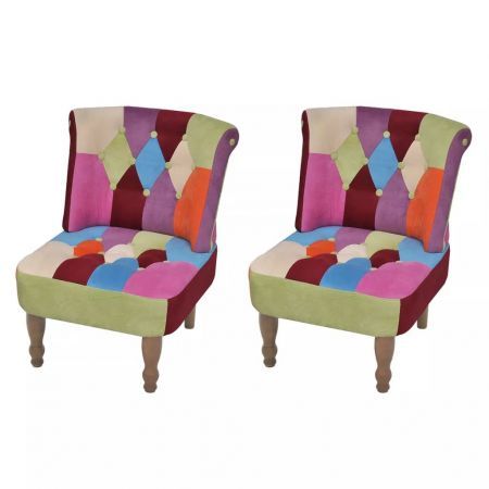 French Chair 2 pcs with Patchwork Design Armless Fabric