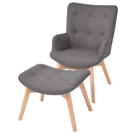 Armchair with Footstool Fabric Grey