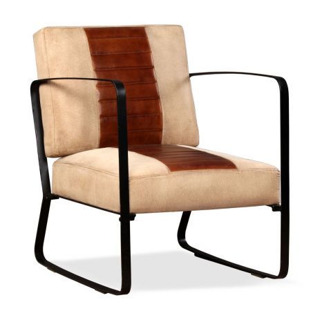 Lounge Chair Genuine Leather and Canvas Brown