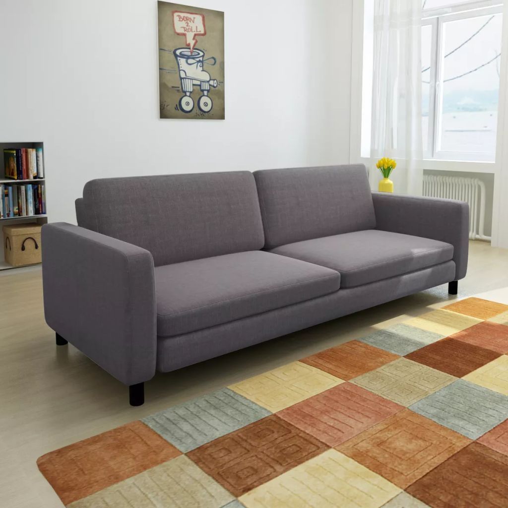 3-Seater Sofa Dark Grey Fabric