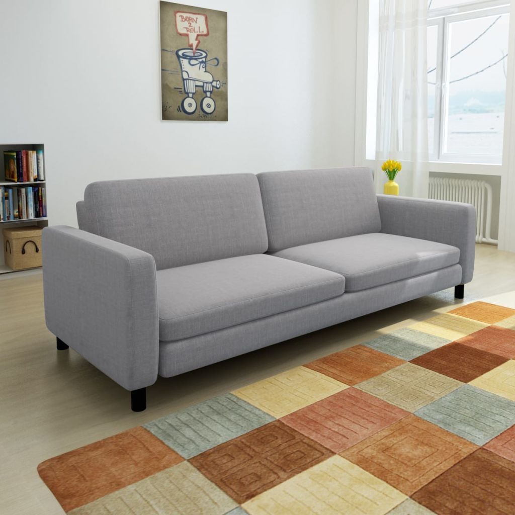 3-Seater Sofa Light Grey Fabric