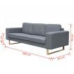 3-Seater Sofa Fabric Light Grey