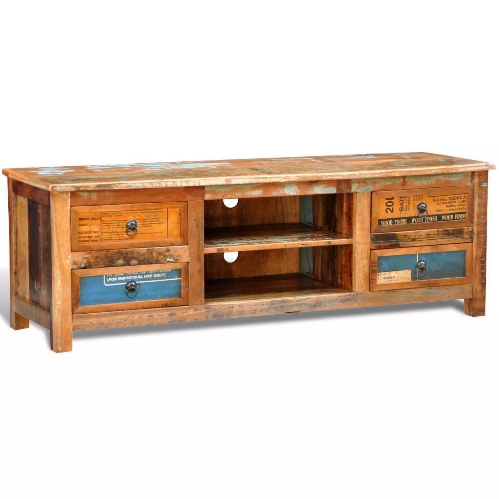 Reclaimed Wood TV Cabinet TV Stand 4 Drawers