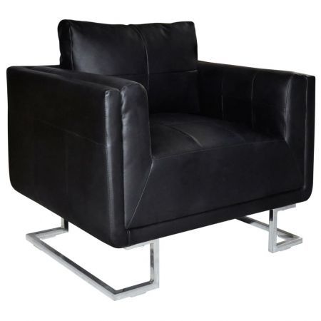 Cube Armchair with Chrome Feet Artificial Leather Black